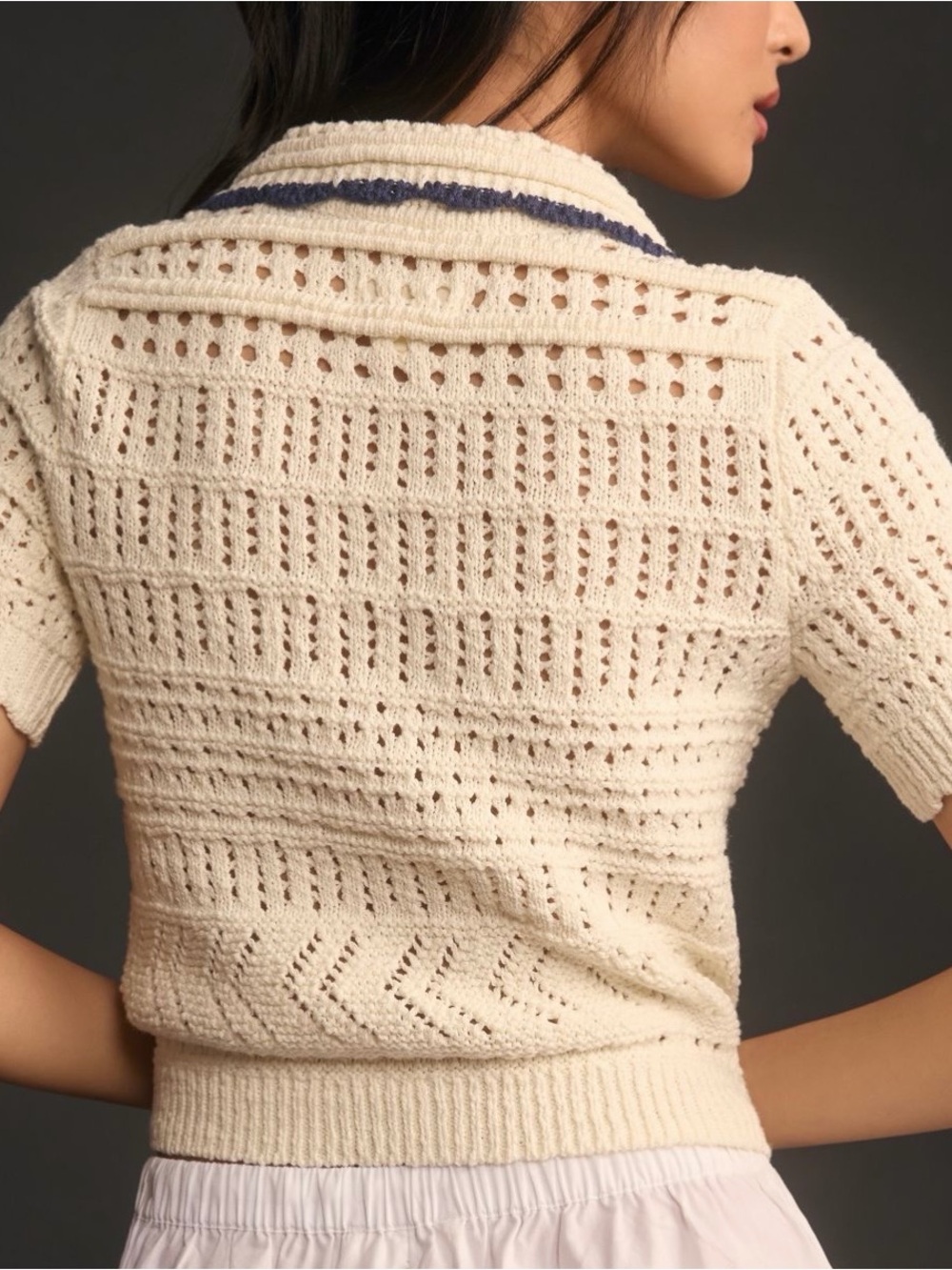 Anthropologie | Maeve Short-Sleeve Open-Stitch Polo Cardigan Sweater | Size: SM - Picture 2 of 7